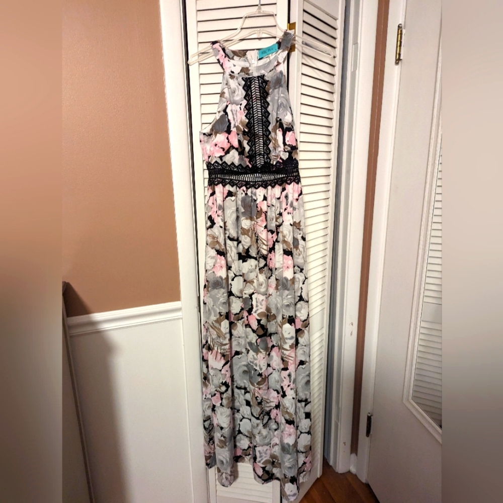 Pink floral maxi dress